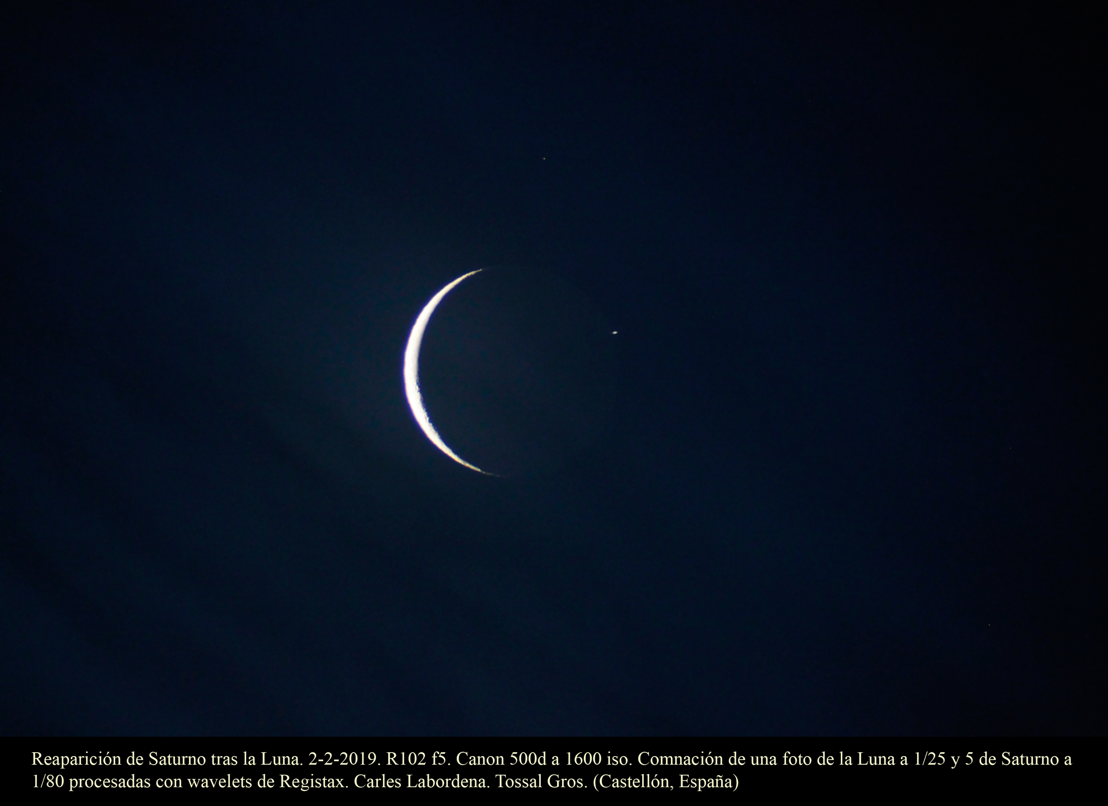Reaparición de Saturno tras la Luna. 2-2-2019