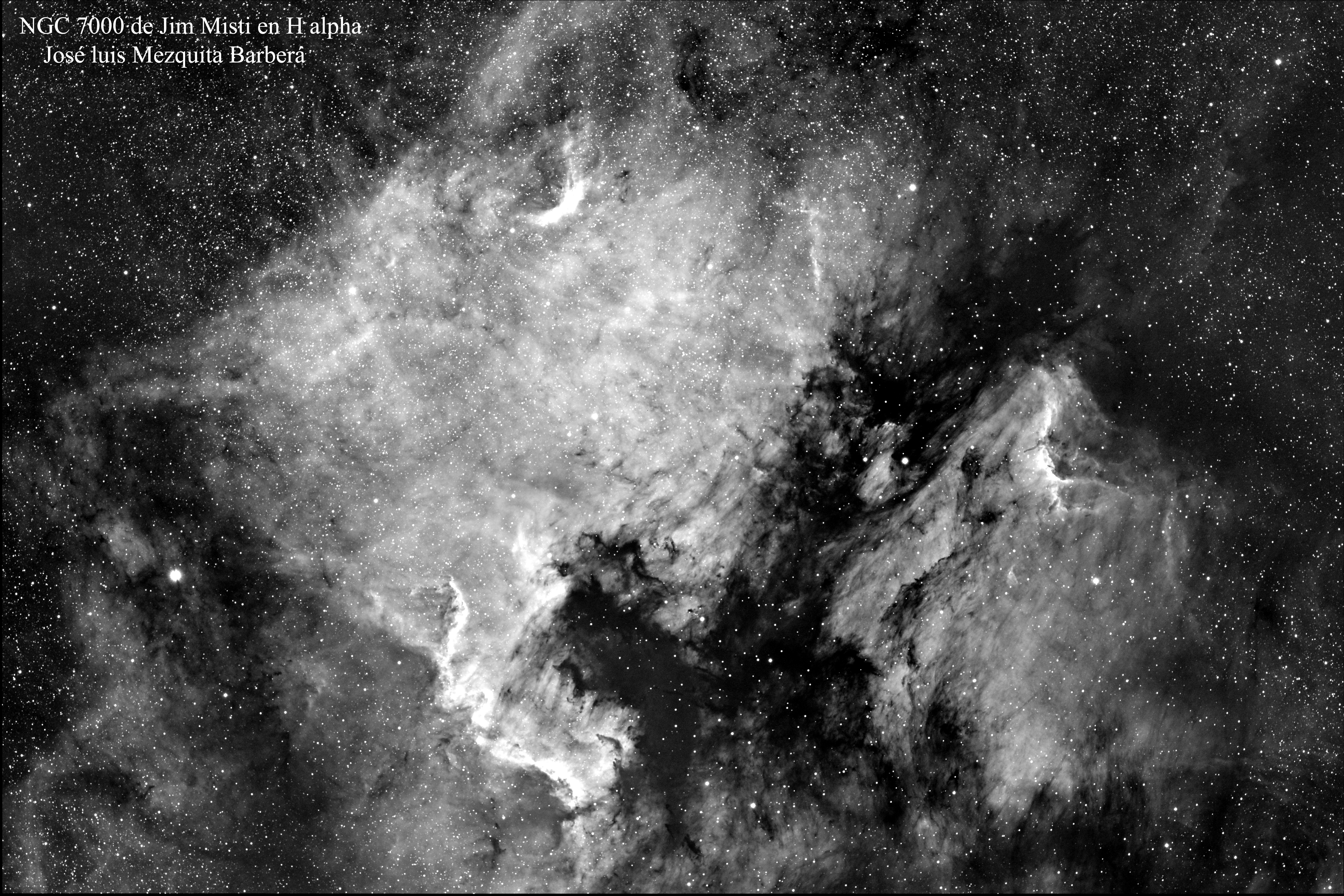 NGC 7000 en H-Halpha: Proc. por José Luis Mezquita